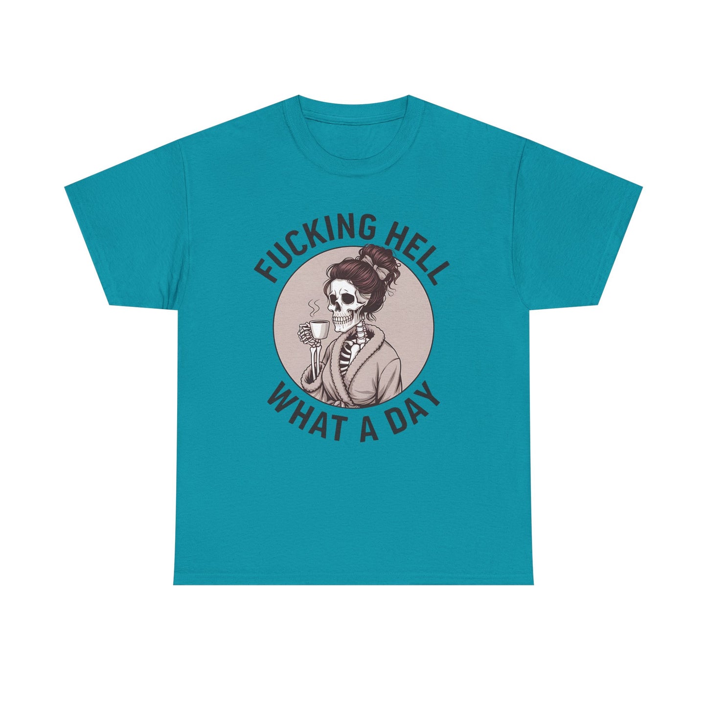 Funny Skull Graphic Unisex Heavy Cotton Tee - 'Fucking Hell What A Day'