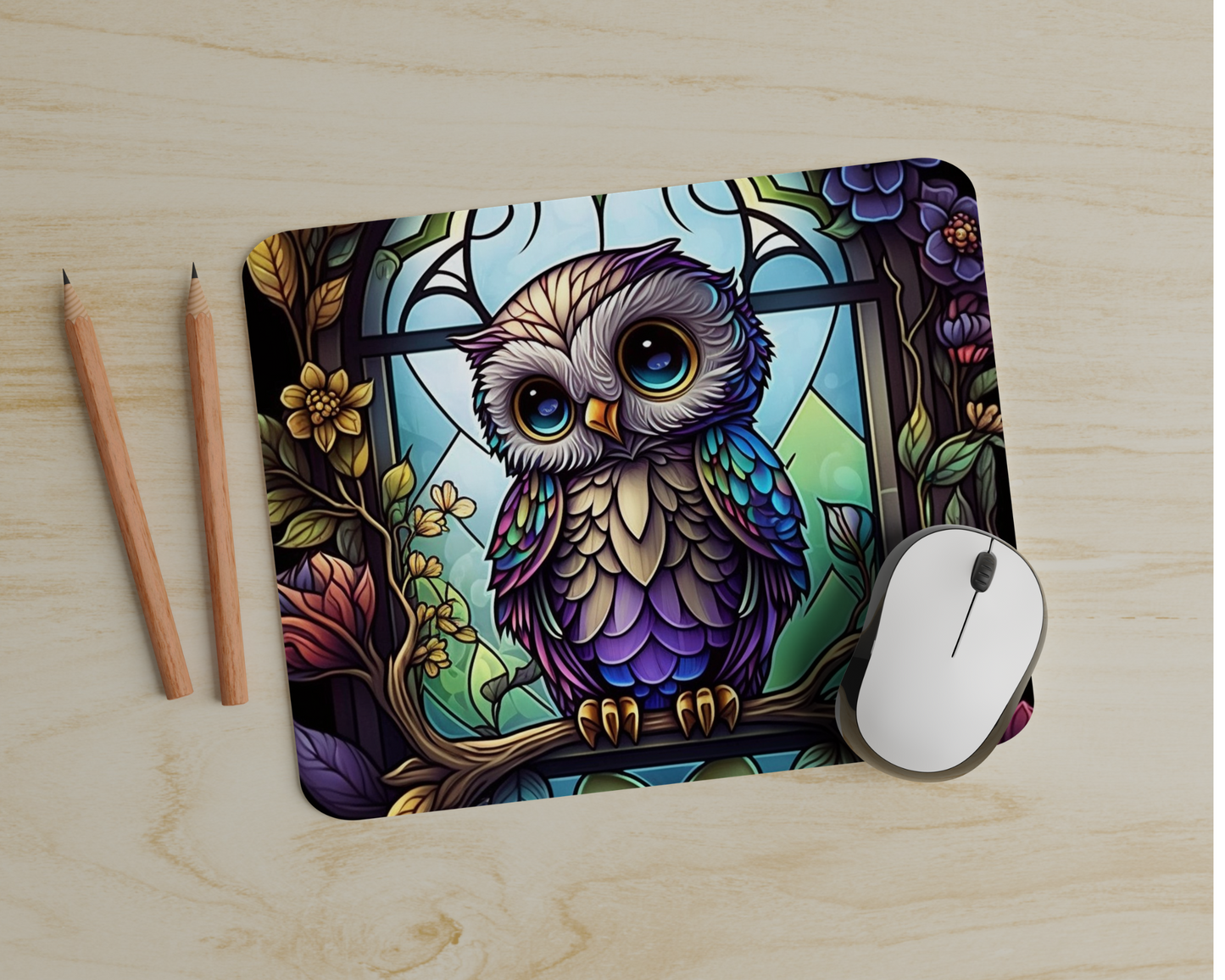 Stained Glass Owl Mouse Pad