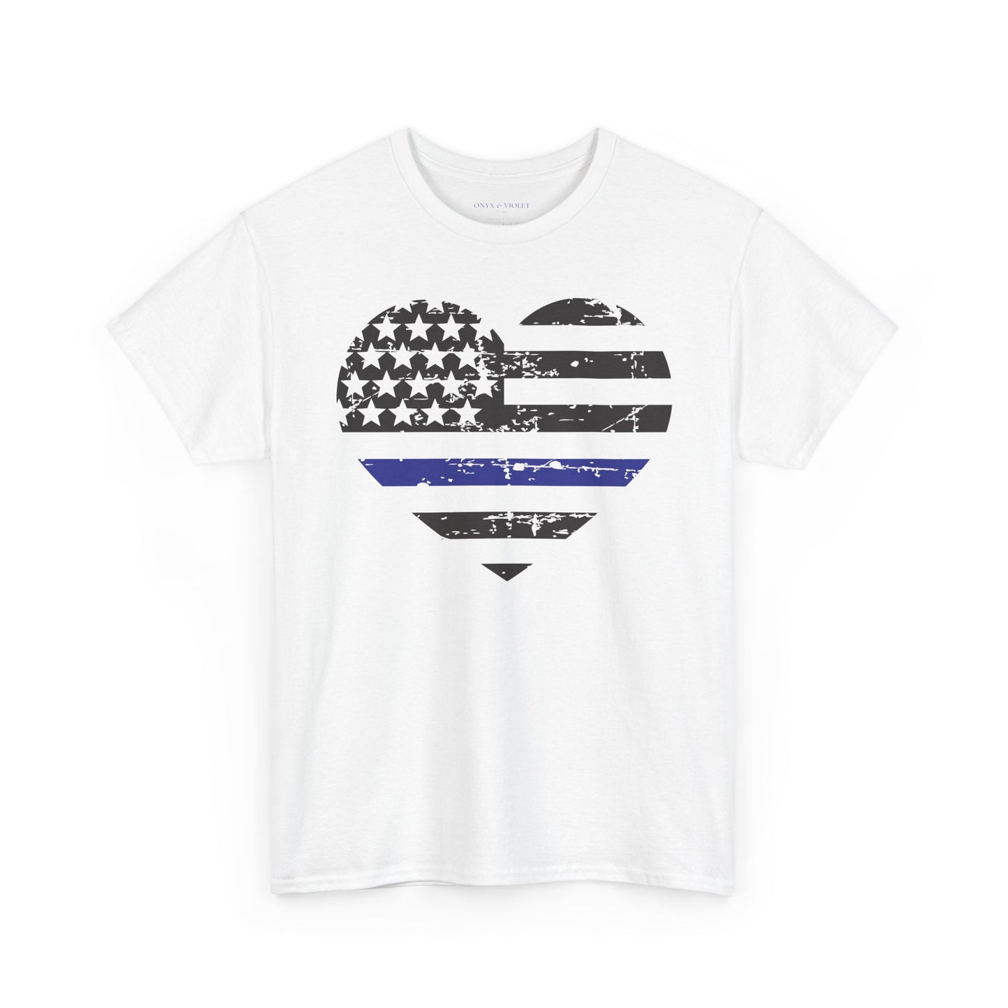 Thin Blue Line Heart T-Shirt — Police Support Distressed Flag Tee