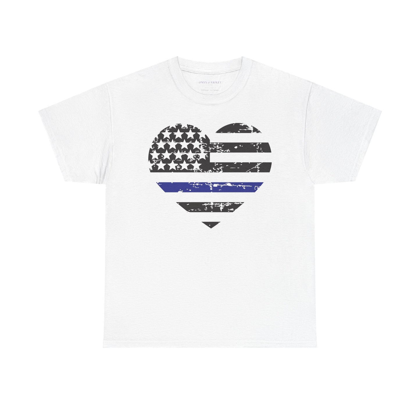 Thin Blue Line Heart T-Shirt — Police Support Distressed Flag Tee