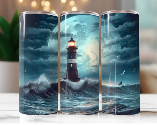 Light Tower Ocean Night Scene