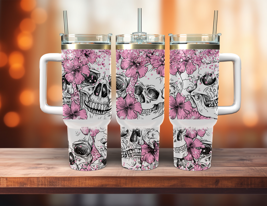 Skull with Pink Flowers 40oz