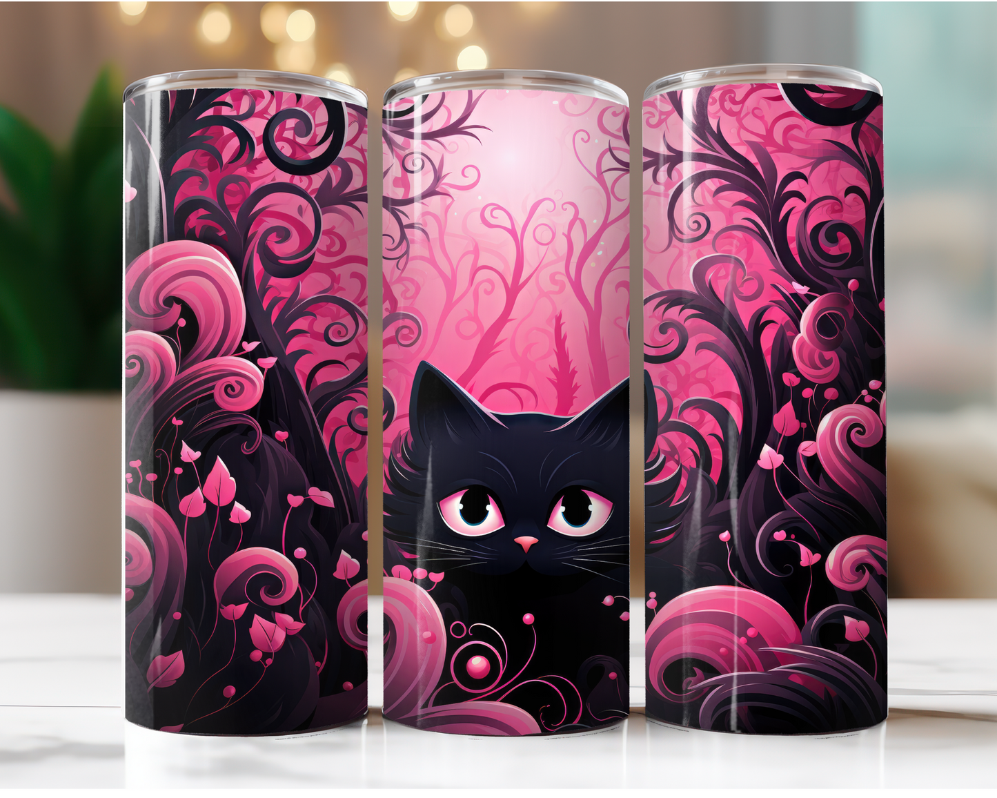 Black Cat Pink Background