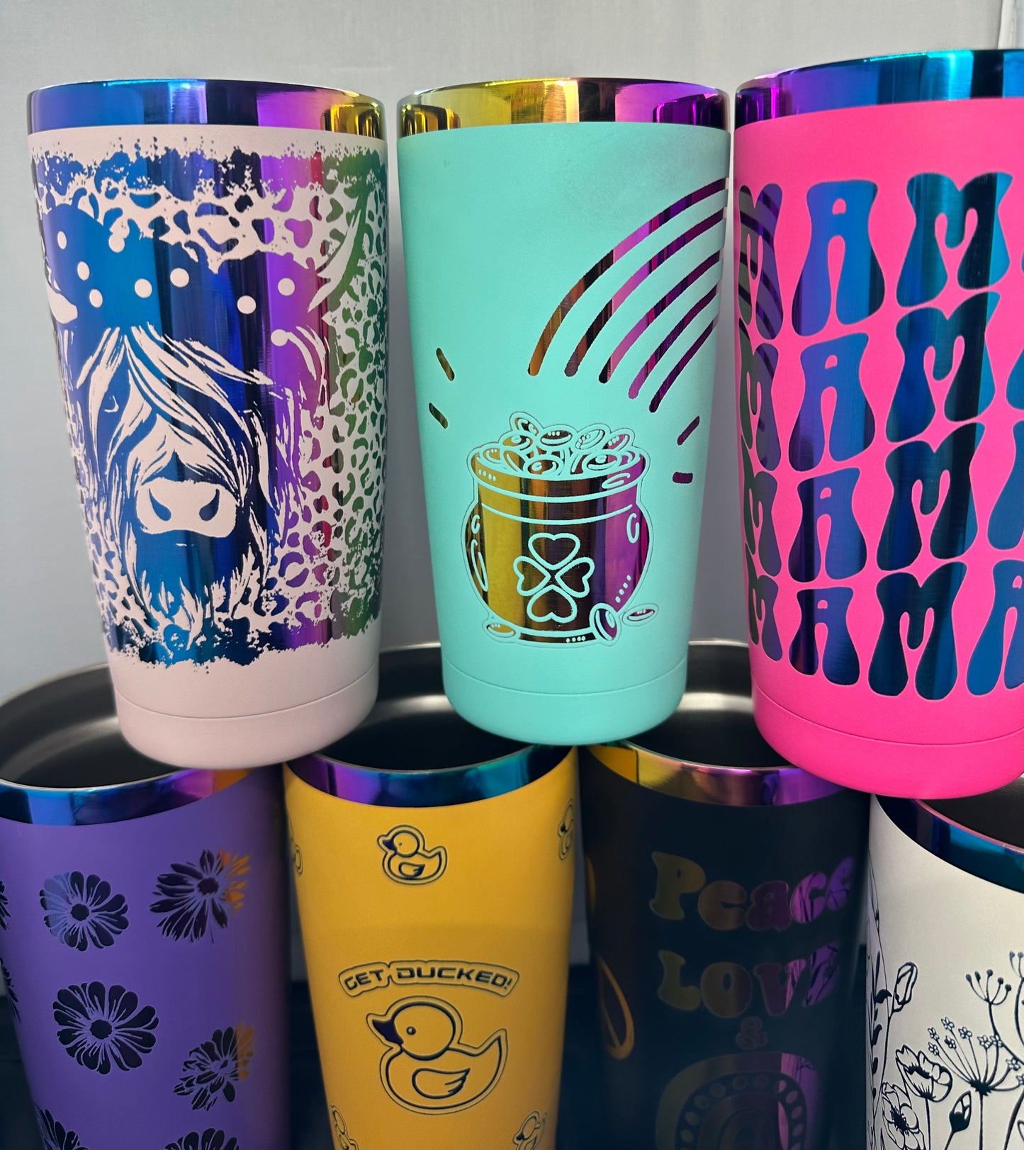 20oz Laser Engraved Rainbow Tumbler