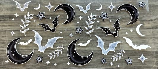 Black and White Bats and Moons