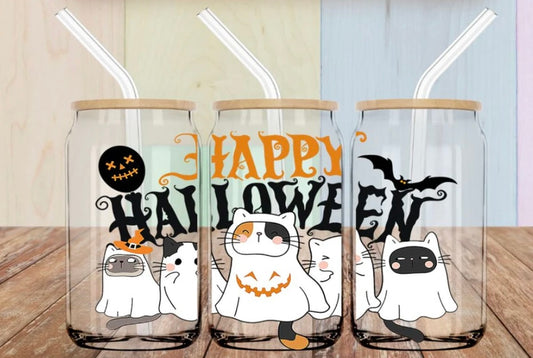 Halloween Cat Ghosts Glass Libby