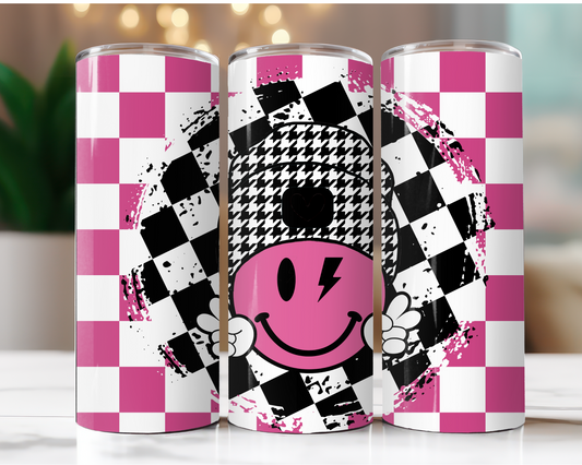 Pink and Black Checkered Smiley With Beanie