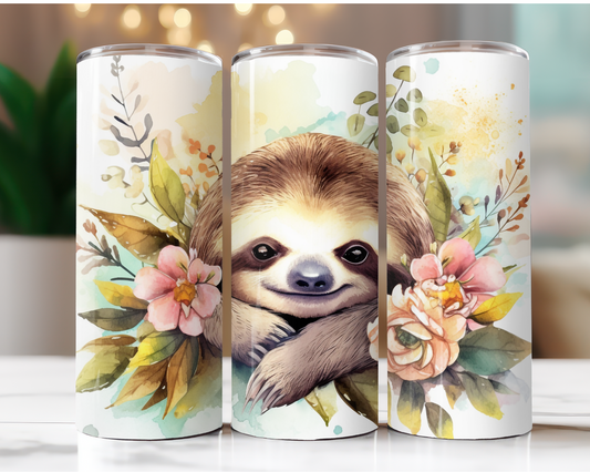 Baby Sloth with Tropical Flowers