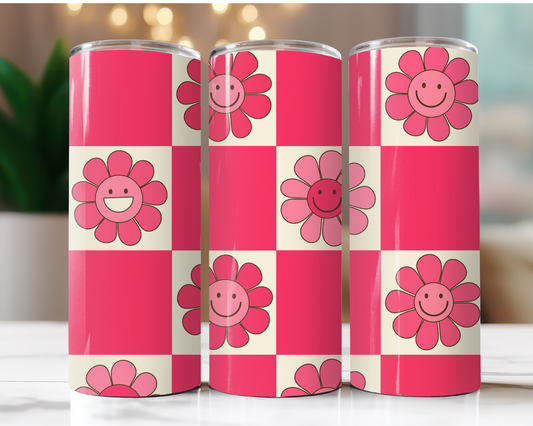 Pink Checkered Smiley Daisies