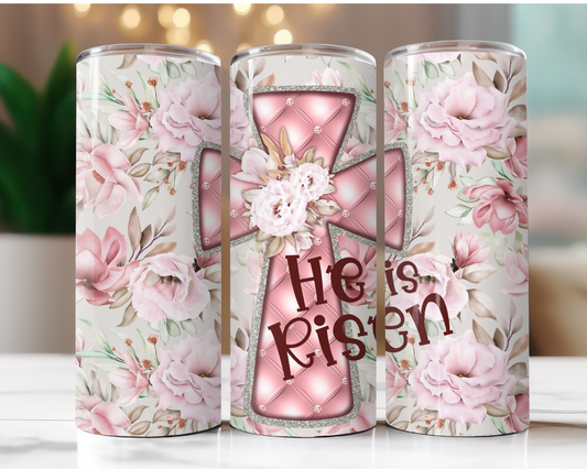 He Is Risen Pink Cross