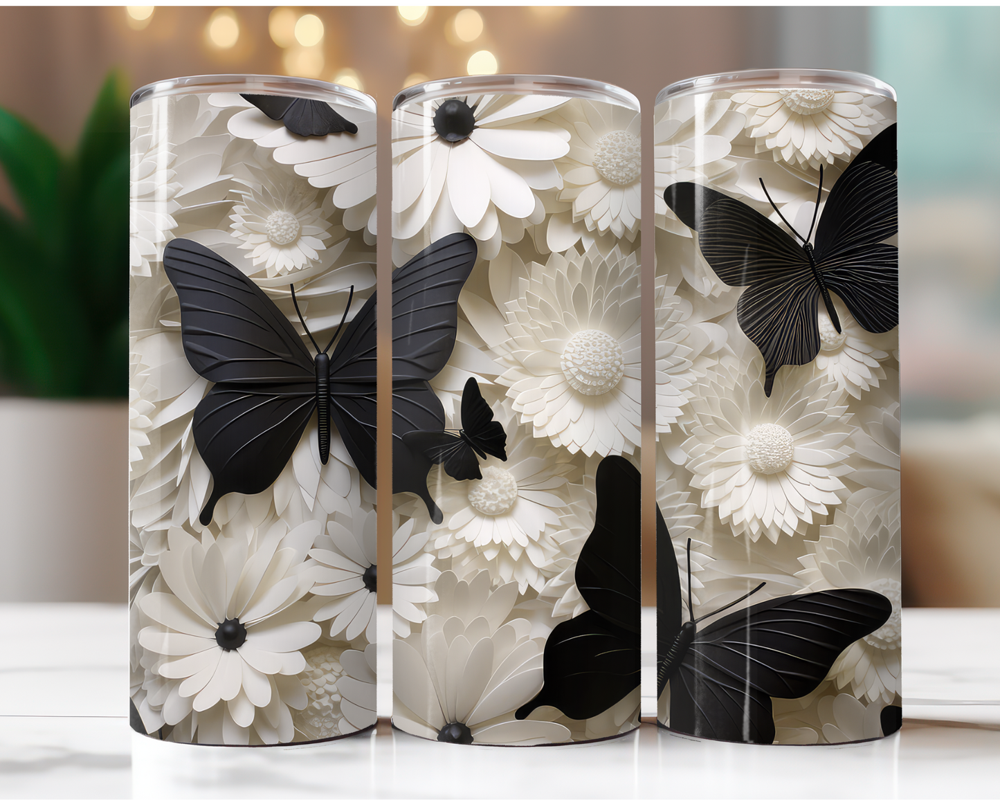 Black Butterflies and White Flowers