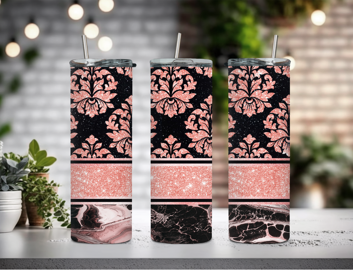 Pink And Black Damask