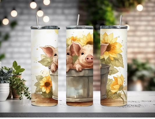 Baby Pigs  With Sunflowers