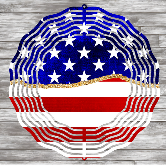 American Flag Gold Glitter Wind Spinner