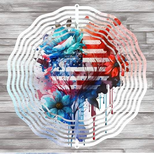 American Flag Dripping Heart Wind Spinner