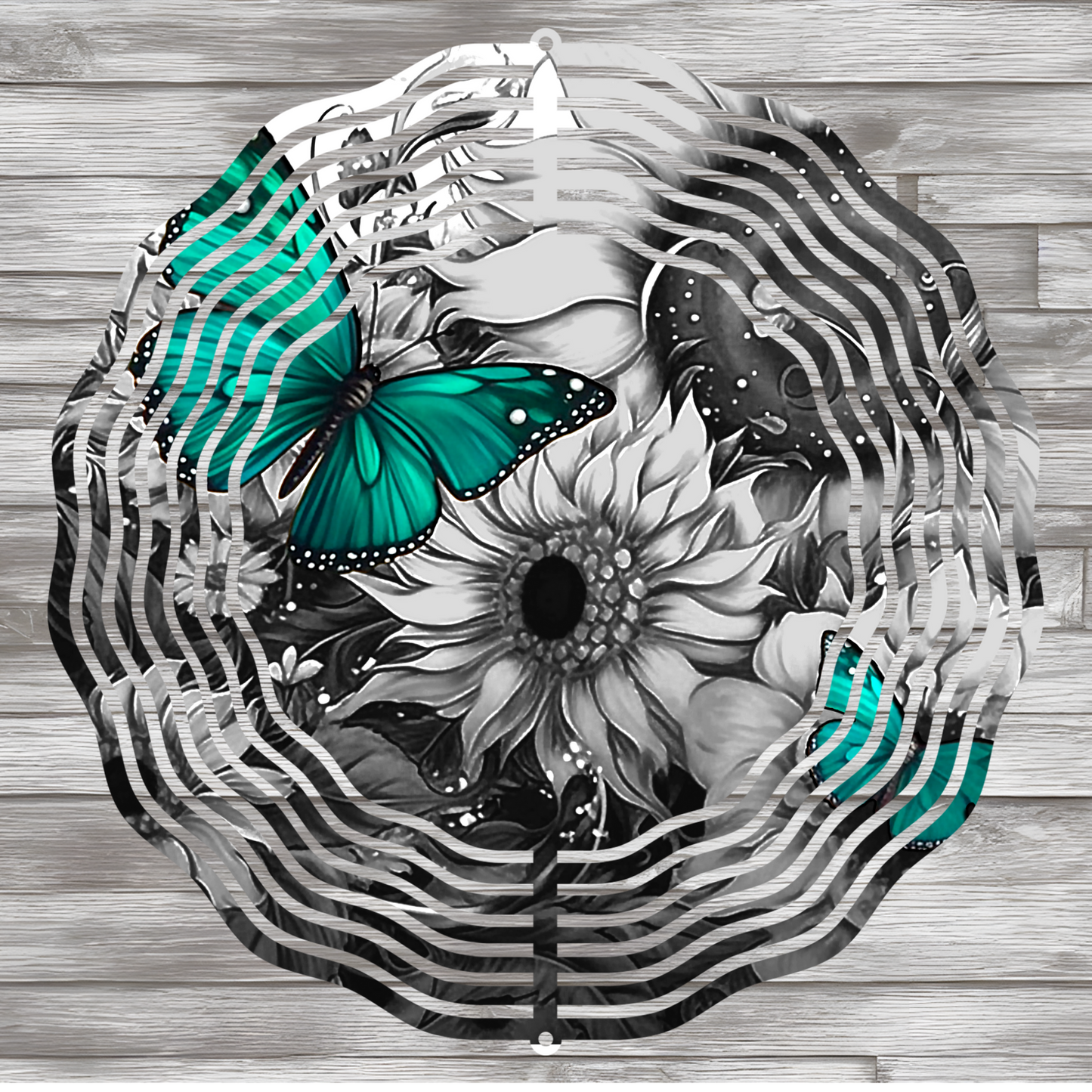 Teal Butterfly Sunflower Wind Spinner