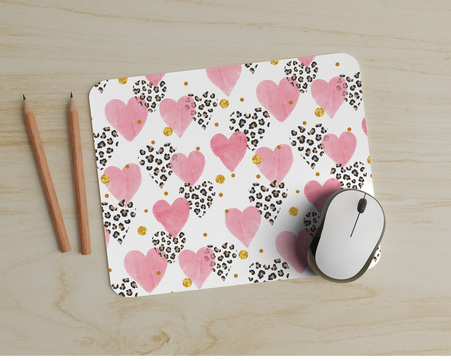 Pink Cheeta Heart Mouse Pad