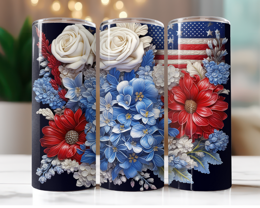 Red White and Blue Flowers with Flag