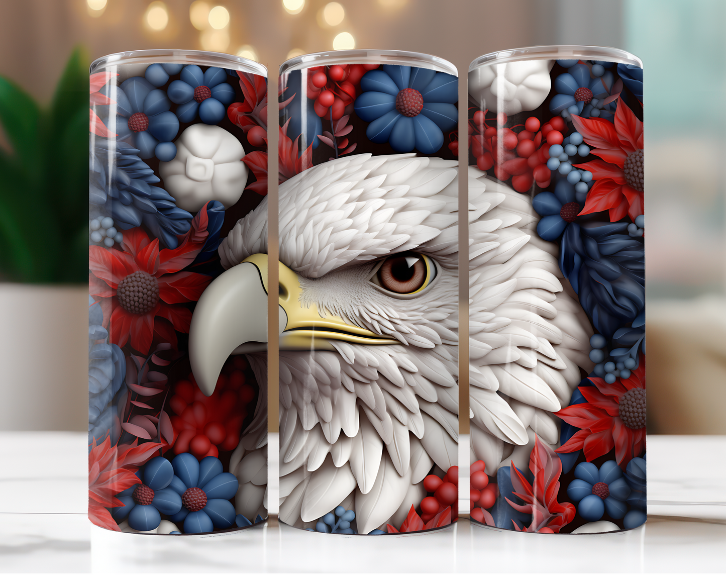 Eagle with Red White and Blue Flowers