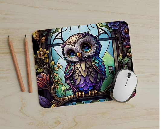 Stained Glass Owl Mouse Pad