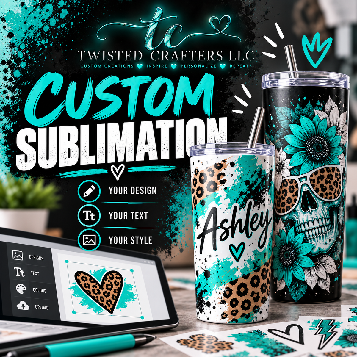Custom Sublimation tumbler design and personalization studio cover