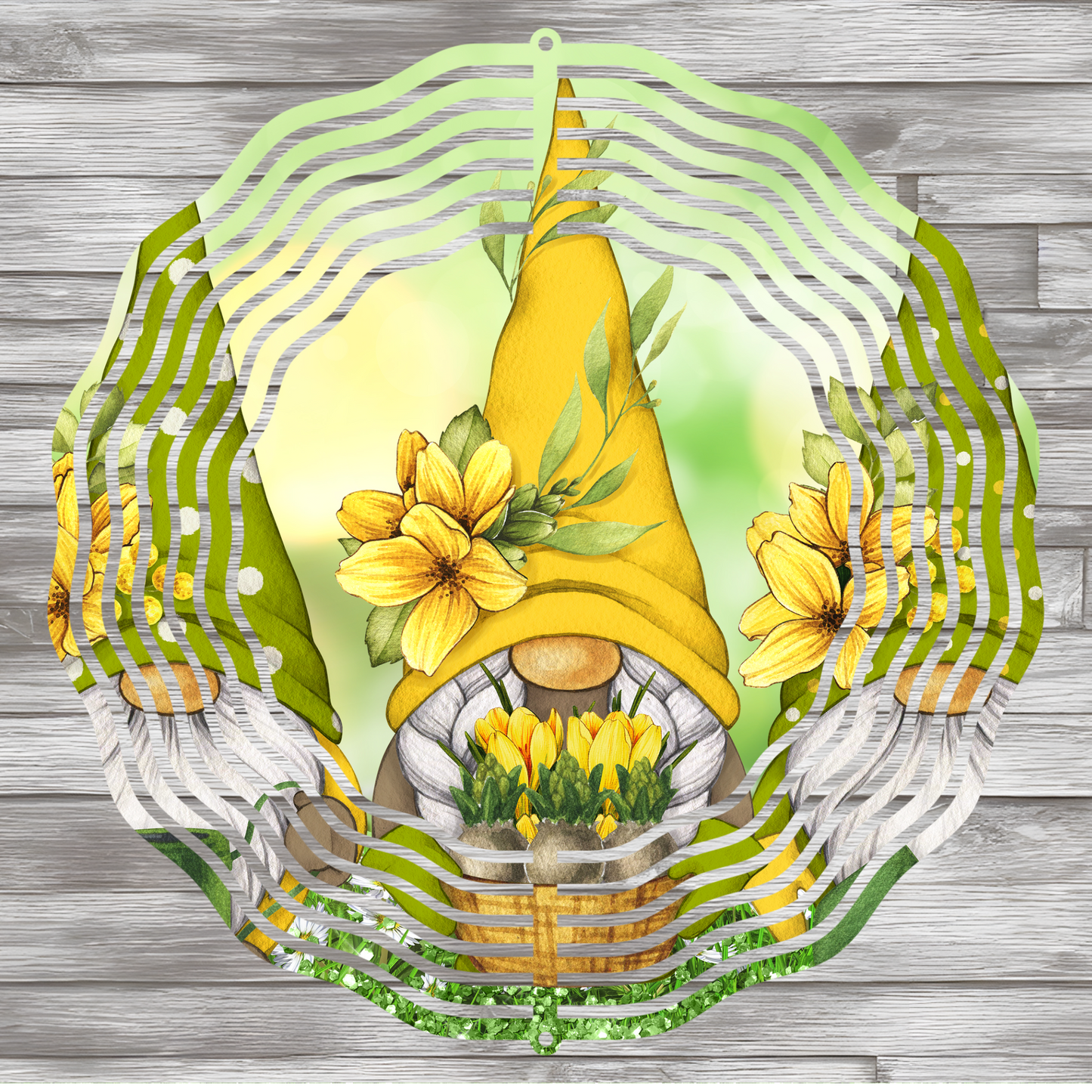 Yellow and Green Garden Gnome Wind Spinner