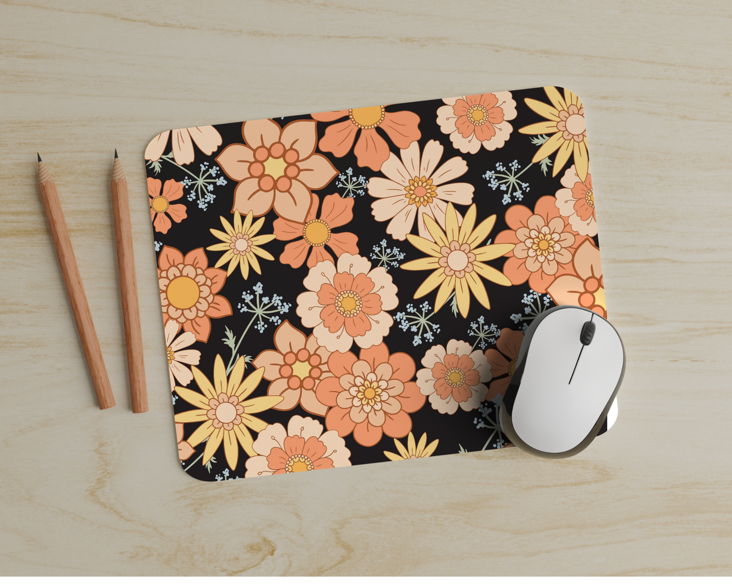 Yellow and Orange Floral Mouse Pad